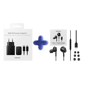 Wired headphones Samsung 45W travel charger Travel Pack with USB-C Cable & Samsung AKG EO-IC100 USB Type-C Headphones-AKG Sound Black Color